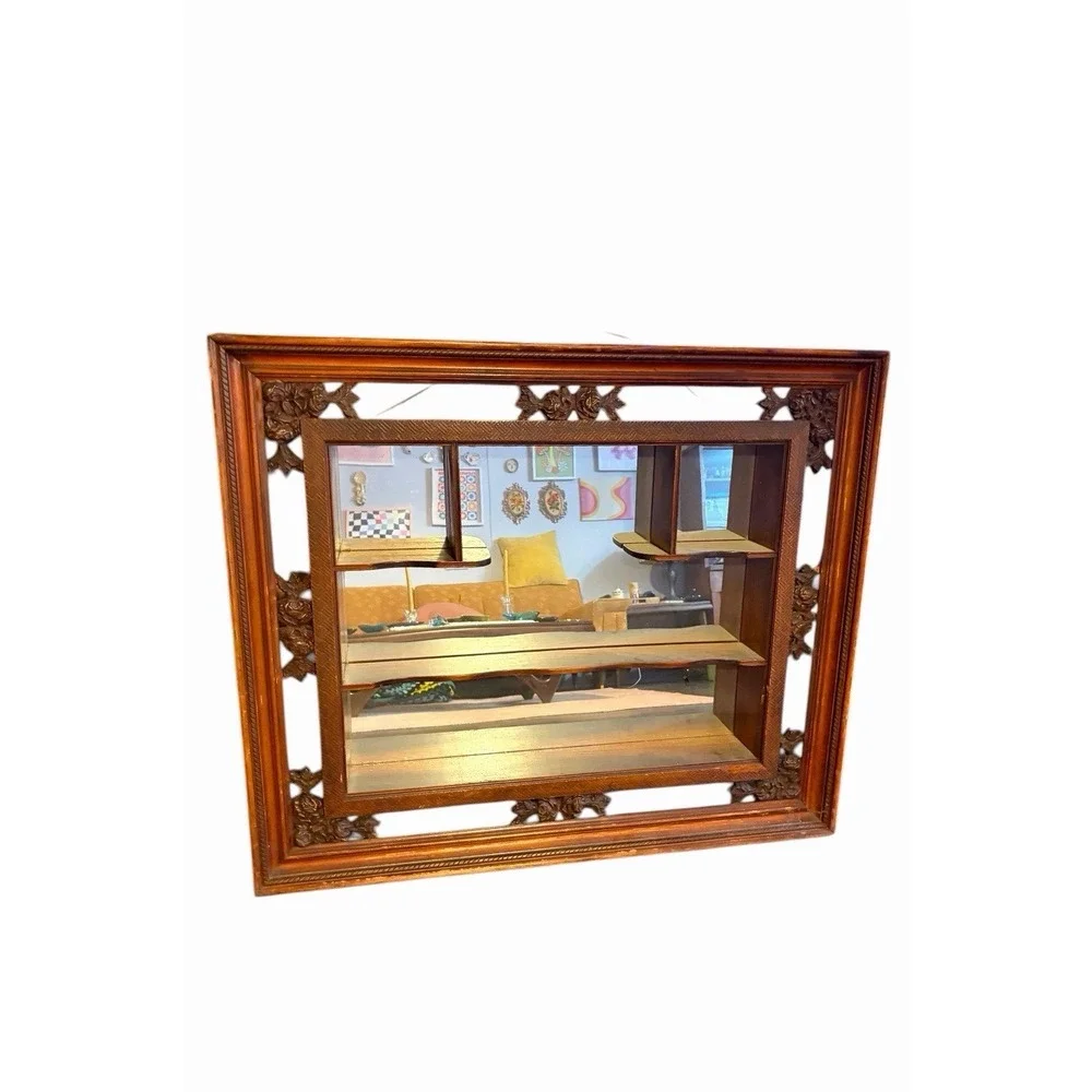 Vintage Mid Century Modern Illinois Moulding Co Shadow Box Mirror Wall Shelves